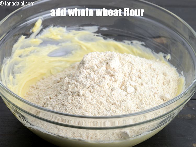 Step 5 – Add 1&frac12; cups of <a href="https://www.tarladalal.com/glossary-whole-wheat-flour-gehun-ka-atta-gehun-ka-aata-429i">whole wheat flour (gehun ka atta)</a>.