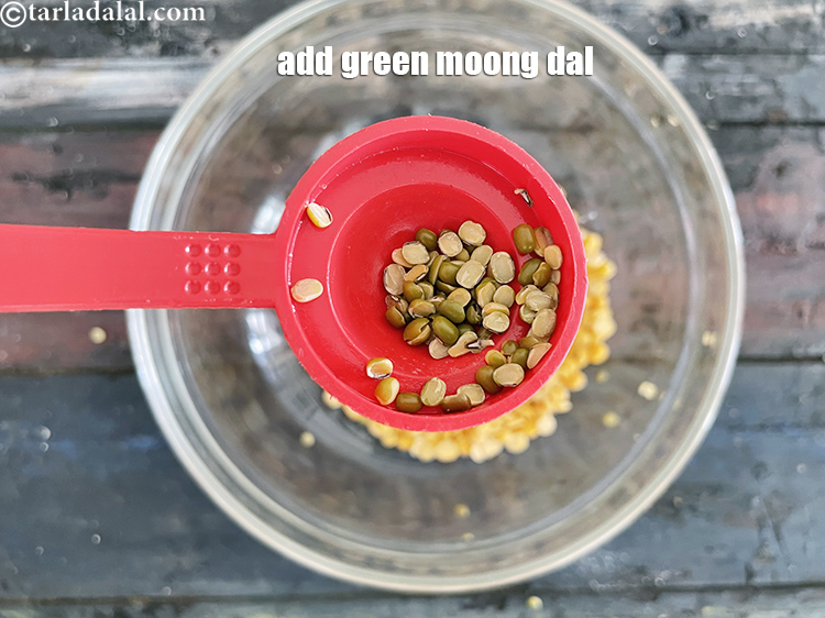 Step 5 – Add&nbsp;<meta charset="UTF-8" />1/2 tbsp&nbsp;<a href="glossary-green-moong-dal-split-green-gram-hari-mung-dal-522i">green moong dal (split green gram)</a>.