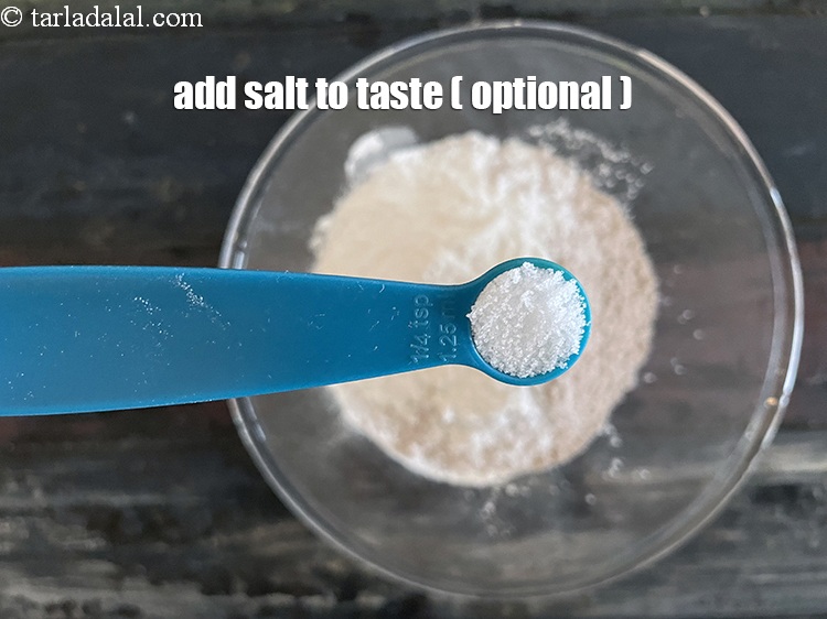 Step 6 – <meta charset="UTF-8" />Add salt to taste (optional ).&nbsp;<u><em>Maharastrian's don't add salt to their ragi bhakri.</em></u>&nbsp;<br …