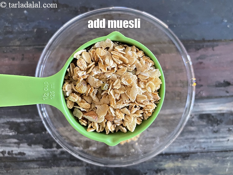 Step 7 – Add&nbsp;<meta charset="UTF-8" />1/2 cup&nbsp;<a href="glossary-muesli-breakfast-cereal-1028i">muesli</a>.