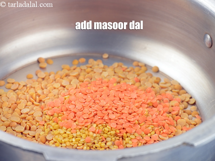 Step 6 – Add 2 tsp <a href="https://www.tarladalal.com/glossary-masoor-dal-split-red-lentil-masoor-ki-dal-303i">masoor (split red lentil) dal</a>&nbsp;, washed and drained.&nbsp;