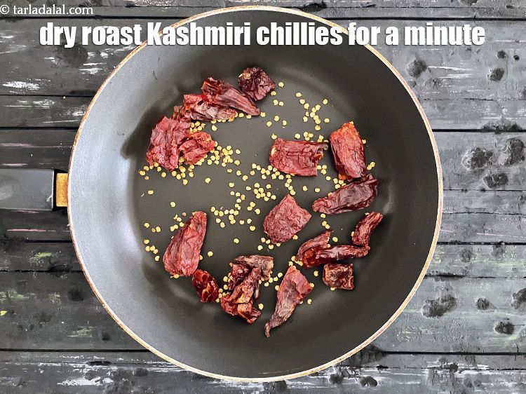 Step 5 – Dry roast the red chillies for a minute.&nbsp;