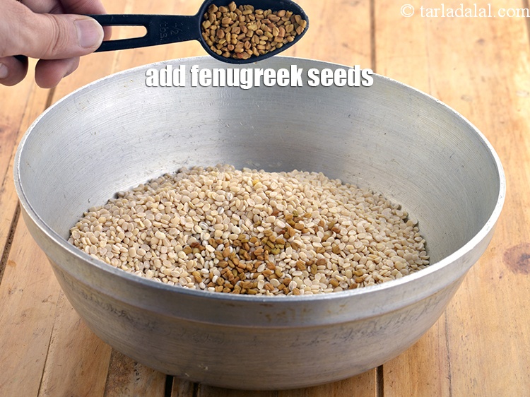 Step 5 – Add&nbsp;&frac12; tbsp&nbsp;<a href="https://www.tarladalal.com/glossary-fenugreek-seeds-methi-dana-methi-ke-dane-methi-seeds-991i">fenugreek (methi) seeds</a>.