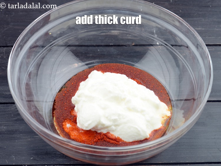 Step 7 – Add 5 tbsp&nbsp;thick&nbsp;<a href="https://www.tarladalal.com/glossary-curd-dahi-yogurt-yoghurt-383i">curd (dahi)</a>. It is important to use thick curd otherwise the marination …