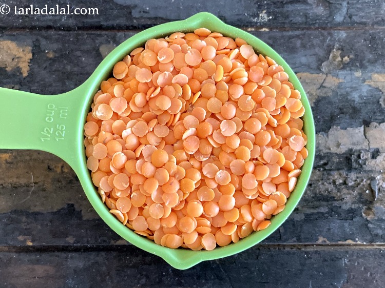 Step 3 – This is what masoor dal looks like. Put 1 cup&nbsp;<a href="https://www.tarladalal.com/glossary-masoor-dal-split-red-lentil-masoor-ki-dal-303i">masoor dal (split red lentil)</a>&nbsp;, …