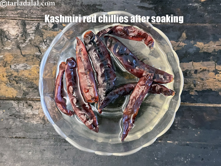 Step 23 – This is the chillies after soaking. Soaking in water makes the Kashmiri chillies easy to …