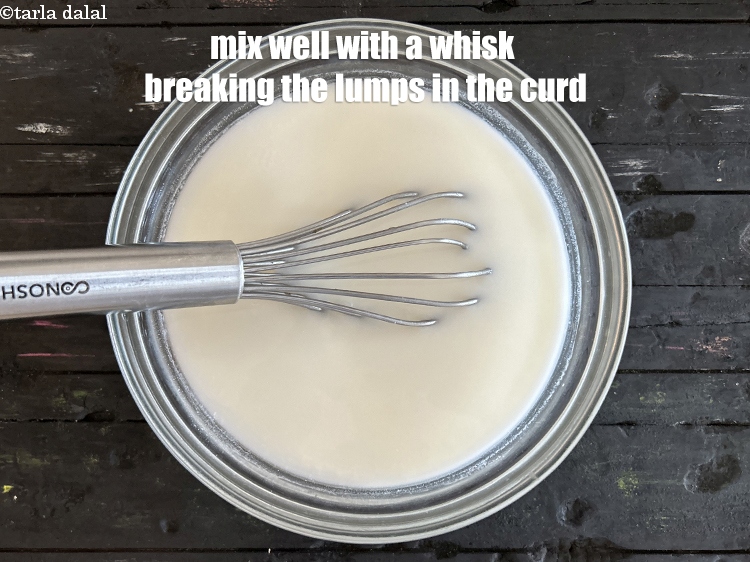 Step 42 – <html><head><meta charset="UTF-8"></head><body><p>Mix well with a whisk breaking the lumps in the curd.&nbsp;</p></body></html>
