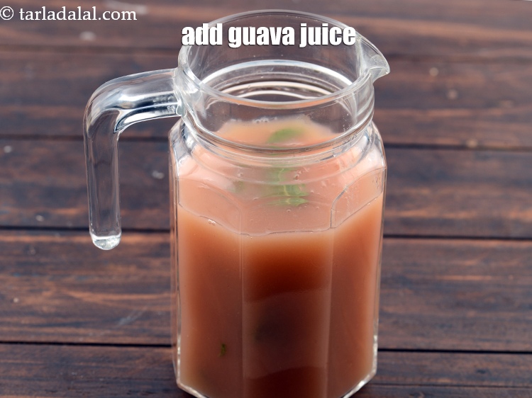 Step 5 – Add 2 cups&nbsp;readymade chilled&nbsp;<a href="https://www.tarladalal.com/glossary-guava-juice-amrood-ka-juice-amrud-ka-ras-peru-ka-juice-1940i">guava juice</a>.