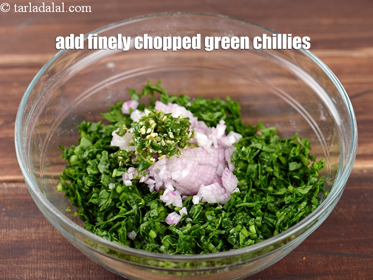 Step 5 – Add 1 1/2 tsp finely <a href="https://www.tarladalal.com/glossary-chopped-green-chilli-820i">chopped green chillies</a>.