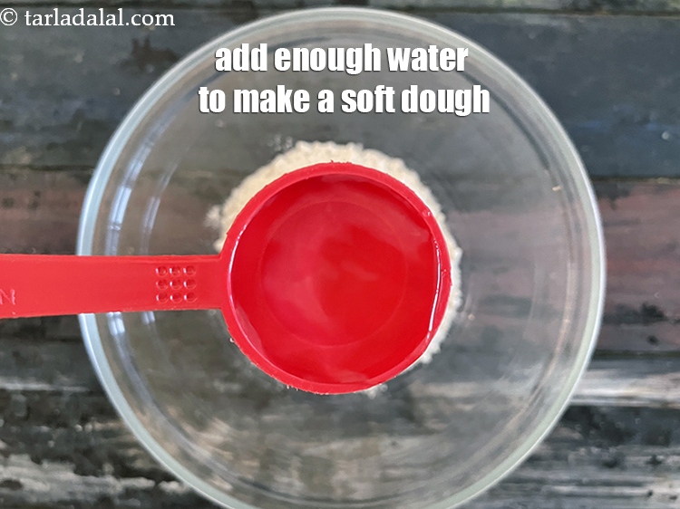 Step 7 – Add enough water to make a soft dough. We added 4 tablespoons&nbsp;water.