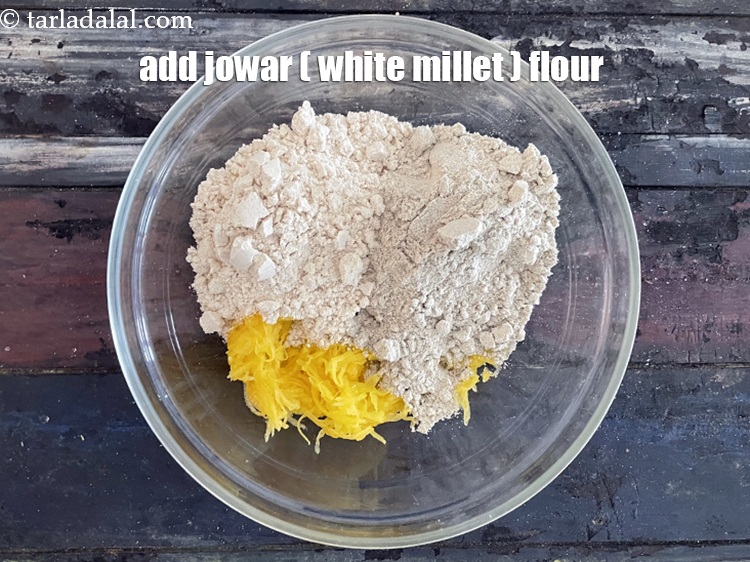 Step 8 – Add&nbsp;<meta charset="UTF-8" />1/2 cup&nbsp;<a href="glossary-jowar-flour-jowar-ka-atta-white-millet-flour-sorghum-flour-483i">jowar (white millet) flour</a>.