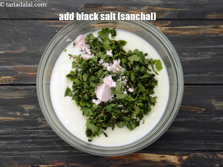 Step 5 – Add&nbsp;1 tsp&nbsp;<a href="https://www.tarladalal.com/glossary-black-salt-sanchal-kala-namak-422i">black salt (sanchal)</a>.