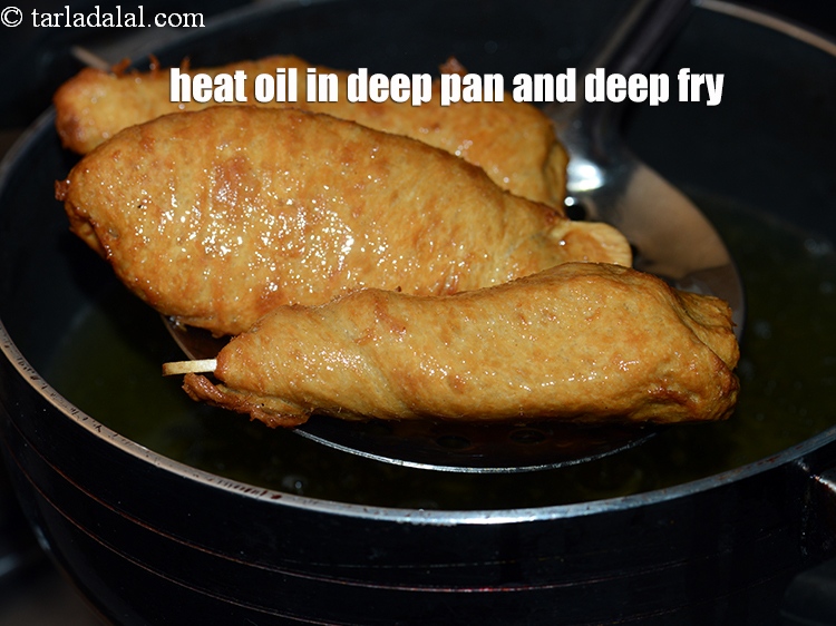 Step 9 – Heat oil in a deep non-stick pan. Deep fry a few soya chaap at a …