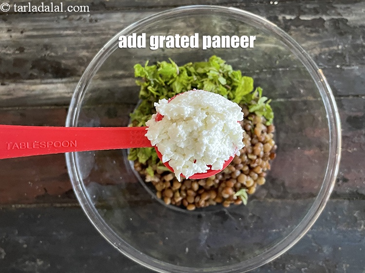 Step 17 – Add 4&nbsp;tbsp&nbsp;grated&nbsp;<a href="glossary-low-fat-paneer-low-fat-cottage-cheese-low-calorie-paneer-1108i">low- fat paneer</a>.