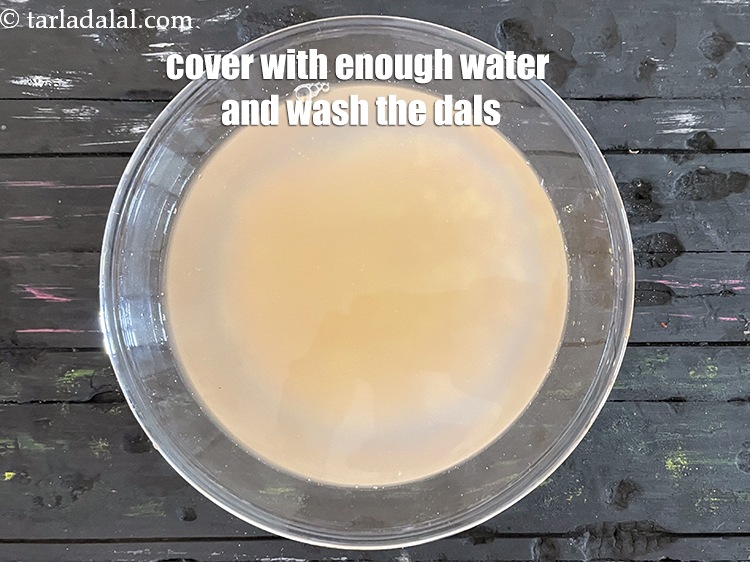 Step 6 – Cover with enough water and wash the dals. You can see the dirt. Change the …