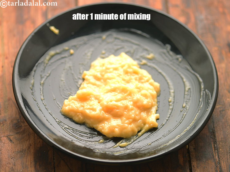 Step 17 – This is how the mixture looks after 1 minute of mixing. Here the jaggery has …