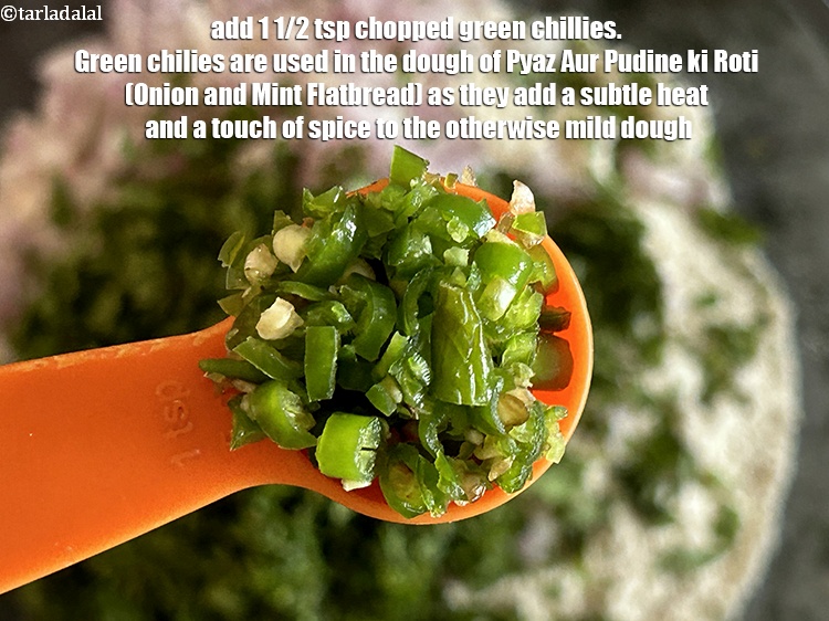 Step 6 – Add 1 1/2 tsp chopped&nbsp;green chillies.&nbsp;Green chilies are used in the dough of Pyaz Aur …