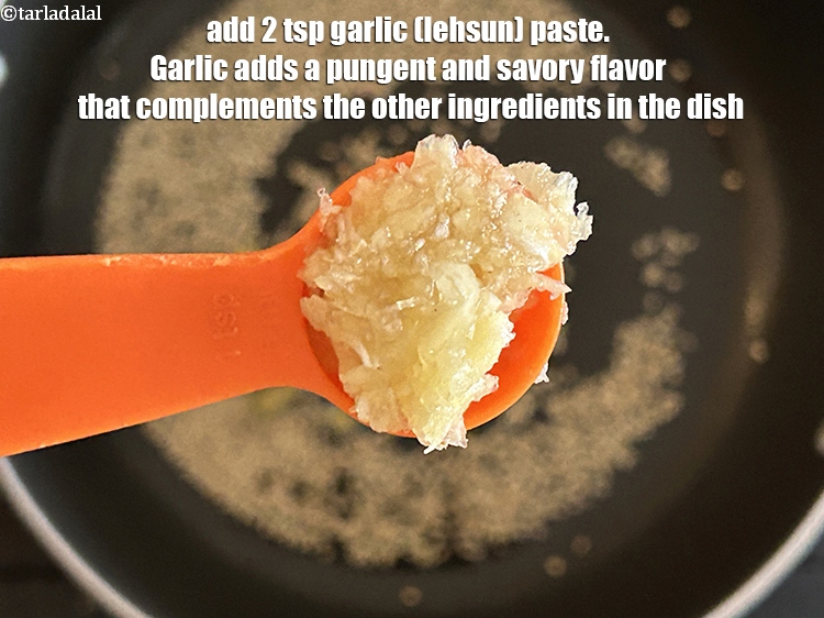 Step 13 – Add&nbsp;<meta charset="UTF-8" />2 tsp&nbsp;<a href="glossary-garlic-paste-lehsun-ki-paste-lahsun-ki-paste-350i">garlic (lehsun) paste</a>.&nbsp;Garlic adds a pungent and savory flavor that complements …