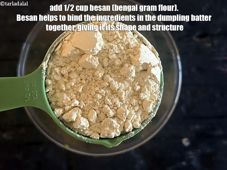 Step 8 – Add&nbsp;<meta charset="UTF-8" />1/2 cup&nbsp;<a href="glossary-besan-chana-dal-flour-bengal-gram-flour-952i">besan (bengal gram flour)</a>.&nbsp;Besan helps to bind the ingredients in the …