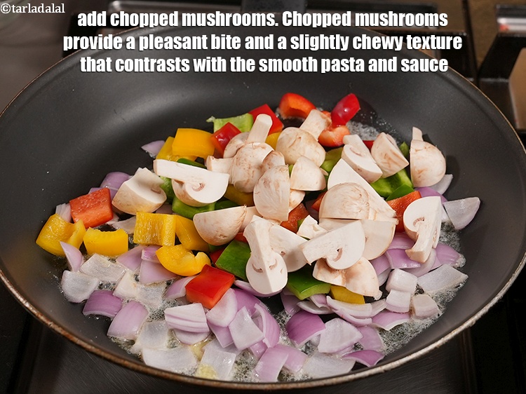 Step 6 – Add &frac12; cups <a href="https://www.tarladalal.com/glossary-chopped-mushrooms-789i">chopped mushrooms (khumbh)</a>. Chopped mushrooms provide a pleasant bite and a …