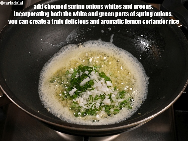 Step 6 – Add &frac14; cup chopped spring onions whites and greens. incorporating both the white and green …