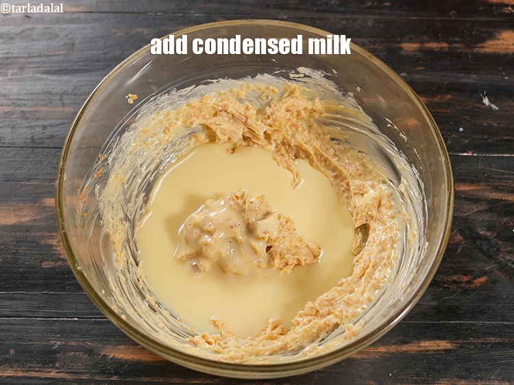 Step 6 – Add &frac12; cup <a href="https://www.tarladalal.com/glossary-condensed-milk-672i">condensed milk</a>.&nbsp;