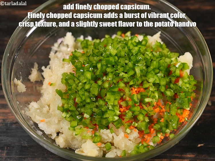 Step 6 – Add &frac12; cup finely <a href="https://www.tarladalal.com/glossary-chopped-capsicum-164i">chopped capsicum</a>. Finely chopped capsicum adds a burst of vibrant …