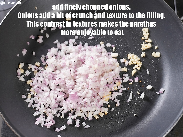 Step 7 – Add &frac12; cup finely <a href="https://www.tarladalal.com/glossary-chopped-onions-722i">chopped onions</a>. Onions add a bit of crunch and texture …