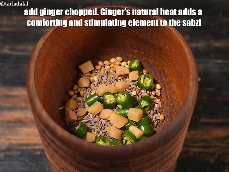 Step 6 – Add 1 tsp <a href="https://www.tarladalal.com/glossary-ginger-adrak-453i">ginger (adrak)</a>&nbsp;chopped. Ginger&#39;s natural heat adds a comforting and stimulating element …
