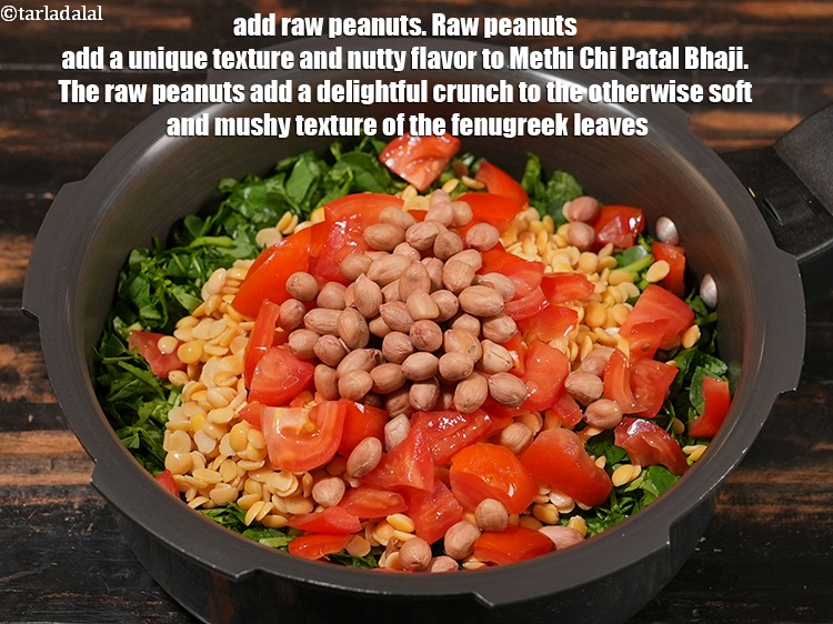 Step 6 – Add &frac14; cup <a href="https://www.tarladalal.com/glossary-raw-peanuts-kachi-mungfali-kachi-moongfali-847i">raw peanuts</a>. Raw peanuts add a unique texture and nutty flavor …
