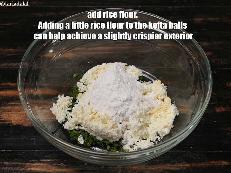 Step 6 – Add 2 tbsp <a href="https://www.tarladalal.com/glossary-rice-flour-chawal-ka-atta-534i">rice flour (chawal ka atta)</a>. Adding a little rice flour to …