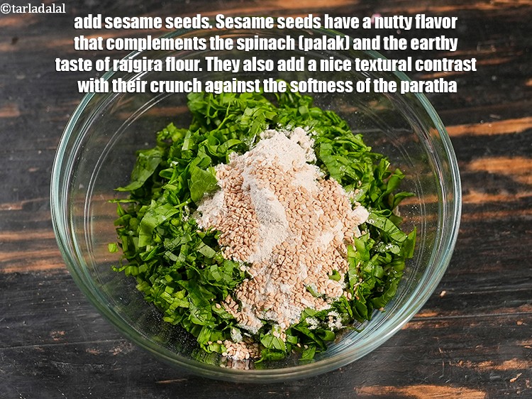 Step 6 – Add 2 tsp <a href="https://www.tarladalal.com/glossary-sesame-seeds-til-gingelly-seeds-612i">sesame seeds (til)</a>. Sesame seeds have a nutty flavor that complements …