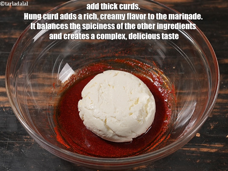 Step 6 – Add &frac12; cup <a href="https://www.tarladalal.com/glossary-thick-curds-2097i">thick curds (dahi)</a>.&nbsp;Hung curd adds a rich, creamy flavor to the …