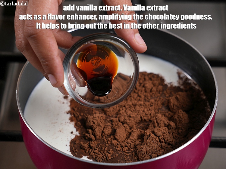 Step 6 – Add &frac14; tsp <a href="https://www.tarladalal.com/glossary-vanilla-extract-1248i">vanilla extract</a>. Vanilla extract acts as a flavor enhancer, amplifying the …