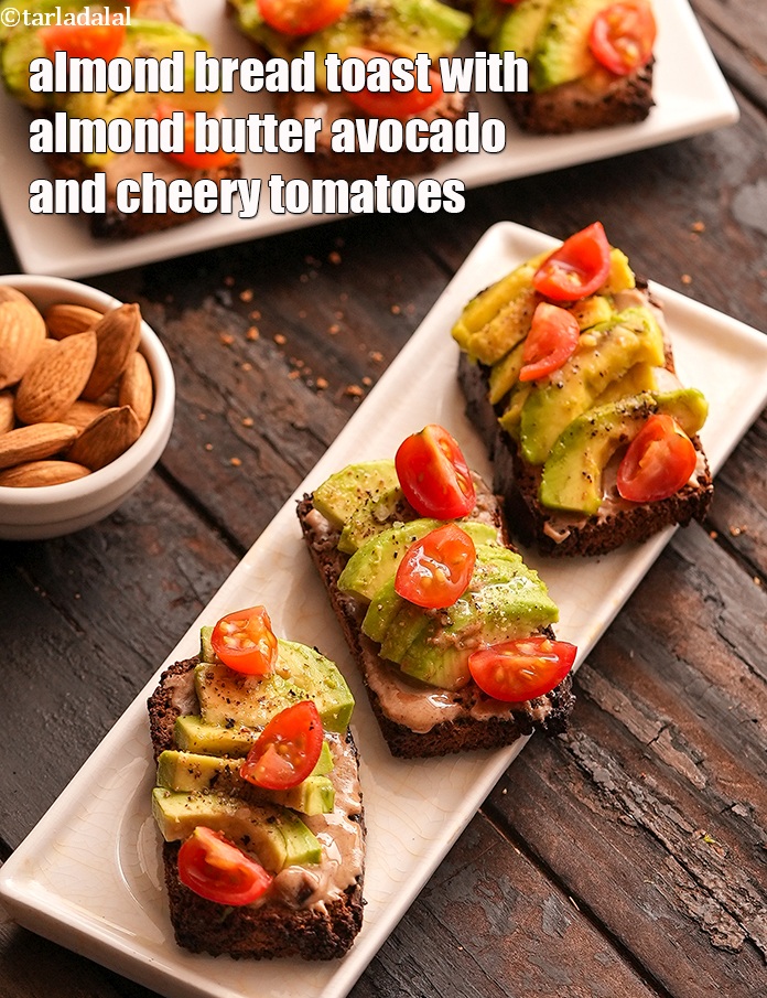 Step 27 – Serve&nbsp;<strong>almond bread toast with almond butter avocado and cheery tomatoes</strong>&nbsp;immediately.