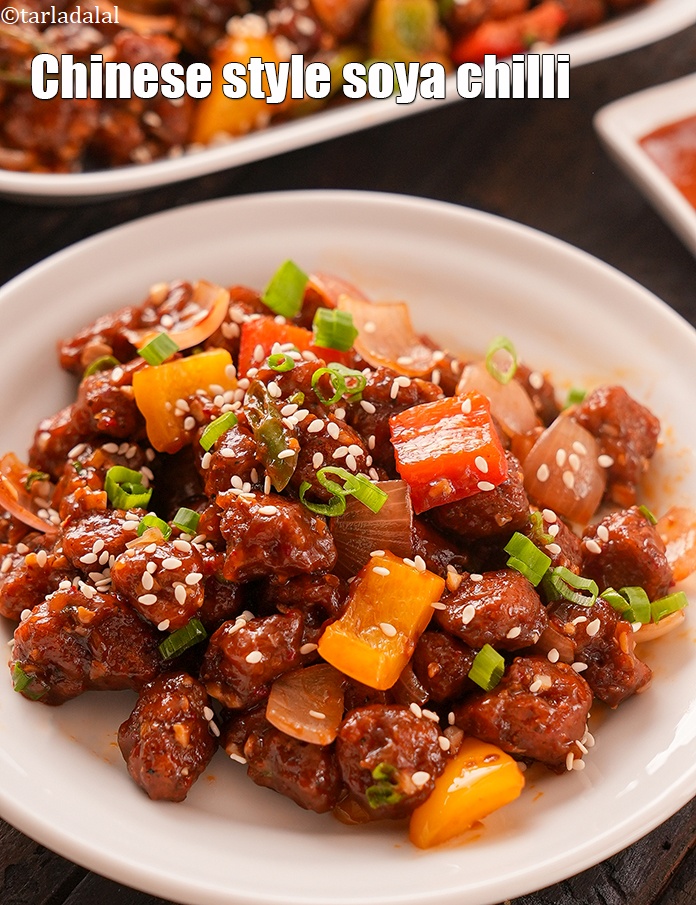 Step 42 – Serve<strong> soya chilli recipe | Chinese style soya chilli | chilli soya chunks | soyabean …