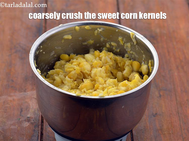 Step 7 – Close the lid. Coarsely crush the sweet corn kernels. This is how it looks after …