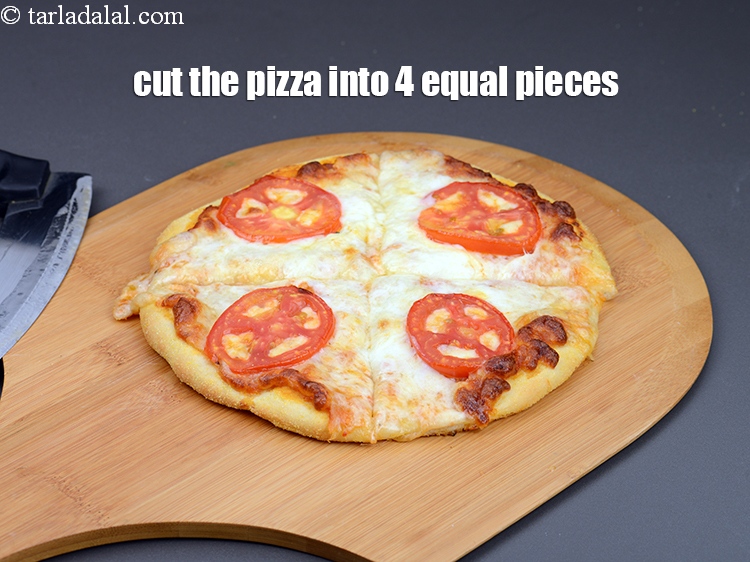 Step 42 – Cut the pizza into 4 equal pieces.