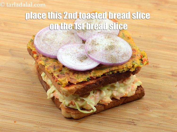 Step 44 – Place this 2nd toasted bread slice on the 1st slice containing coleslaw.