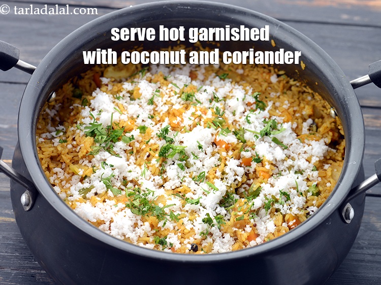 Step 47 – Serve <strong>masale bhat recipe | Maharashtrian masala bhat | Indian style masala rice</strong> hot garnished …