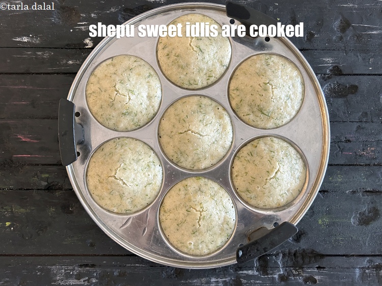Step 45 – <strong>shepu sweet idlis </strong>are cooked.&nbsp;