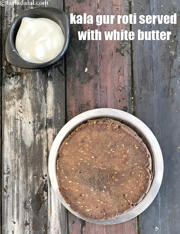 Step 60 – kalal gur ki roti is served with white butter.