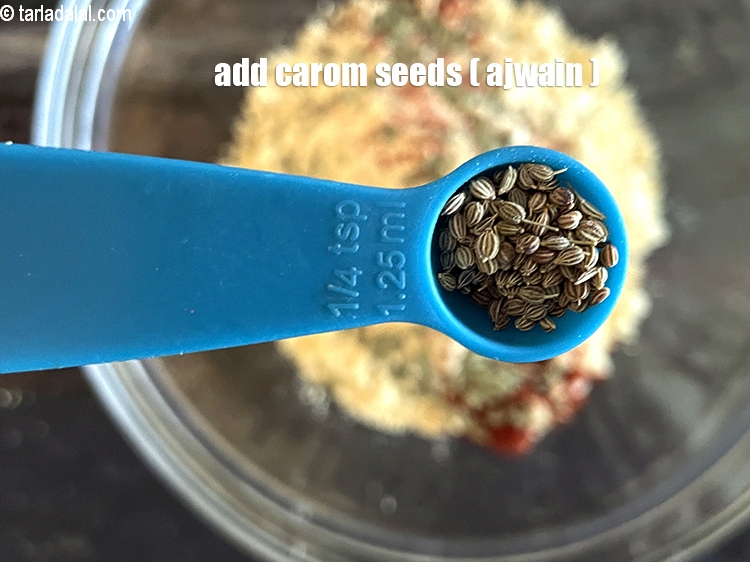 Step 6 – Add&nbsp;<meta charset="UTF-8" />1/8 tsp&nbsp;<a href="glossary-carom-seeds-ajwain-thymol-seeds-bishops-weed-266i">carom seeds (ajwain)</a>.