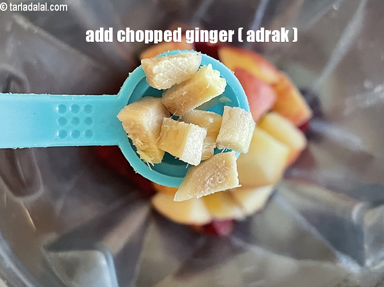 Step 9 – <html><head></head><body><p>Add&nbsp;1/2 tsp&nbsp;<a href="glossary-chopped-ginger-786i">chopped ginger (adrak)</a>. Adding ginger gives a super flavour to abc juice.&nbsp;</p></body></html>
