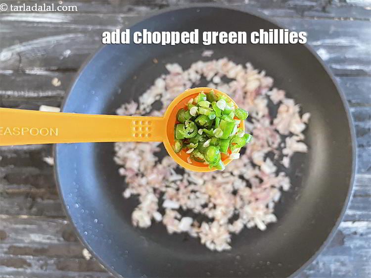 Step 6 – Add&nbsp;<meta charset="UTF-8" />2 tsp&nbsp;finely&nbsp;<a href="glossary-chopped-green-chilli-820i">chopped green chillies</a>. This provides the spice to the sabji.