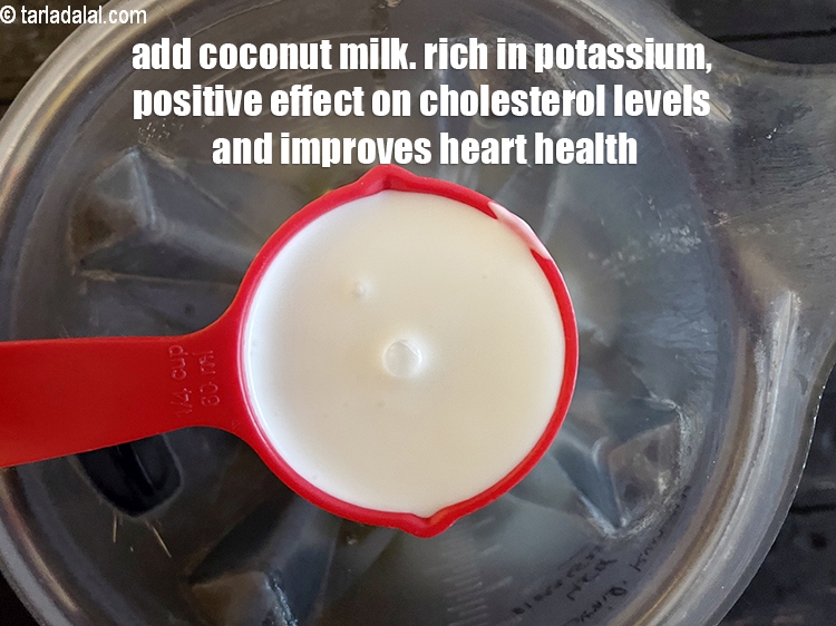 Step 6 – Add&nbsp;<meta charset="UTF-8" />1/2 cup&nbsp;<a href="glossary-coconut-milk-nariyal-ka-doodh-861i">coconut milk (nariyal ka doodh)</a>.&nbsp;&nbsp;<strong>Coconut milk</strong>&nbsp;contains some amount of&nbsp;<a href="https://www.tarladalal.com/recipes-for-Potassium-Rich-1075" target="_blank">potassium</a>&nbsp;which …