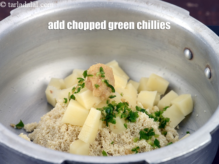 Step 6 – Add 1 tsp <a href="https://www.tarladalal.com/glossary-chopped-green-chilli-820i">chopped green chillies</a>.