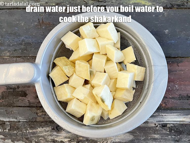 Step 15 – Drain the water just before your boiling water is ready to cook the sweet potatoes.