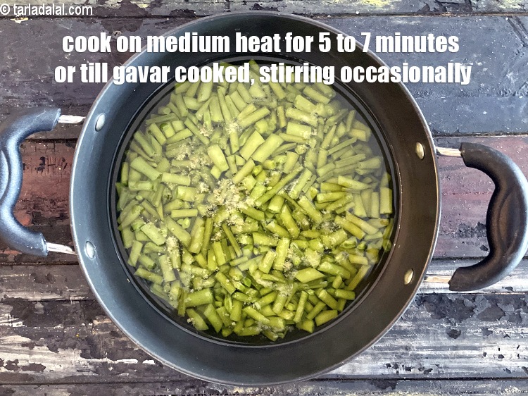 Step 11 – Cook on a medium flame for 5 to 7 minutes or till the cluster beans …