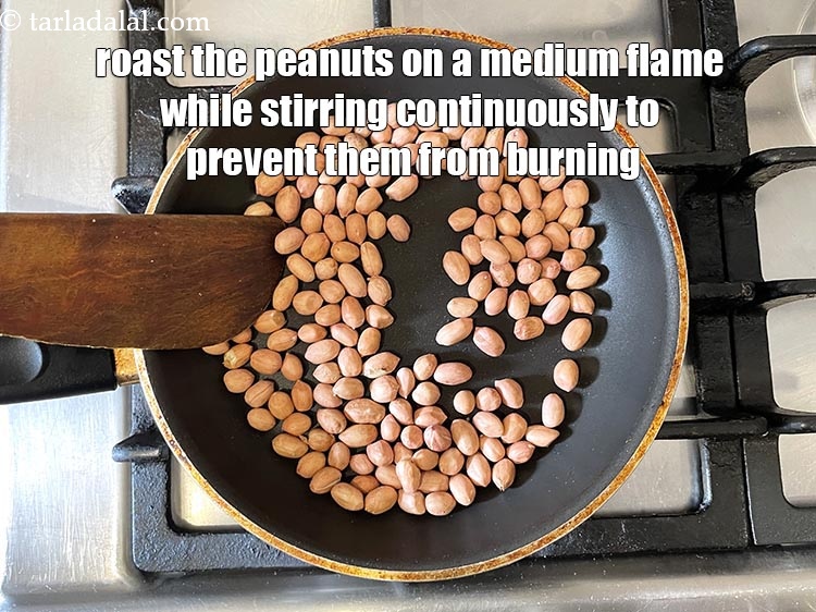 Step 7 – Roast&nbsp;the raw peanuts on a medium flame for 3 to 4 minutes while stirring with …